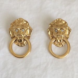 VINTAGE Kenneth Jay Lane Lion Gold Post Earrings